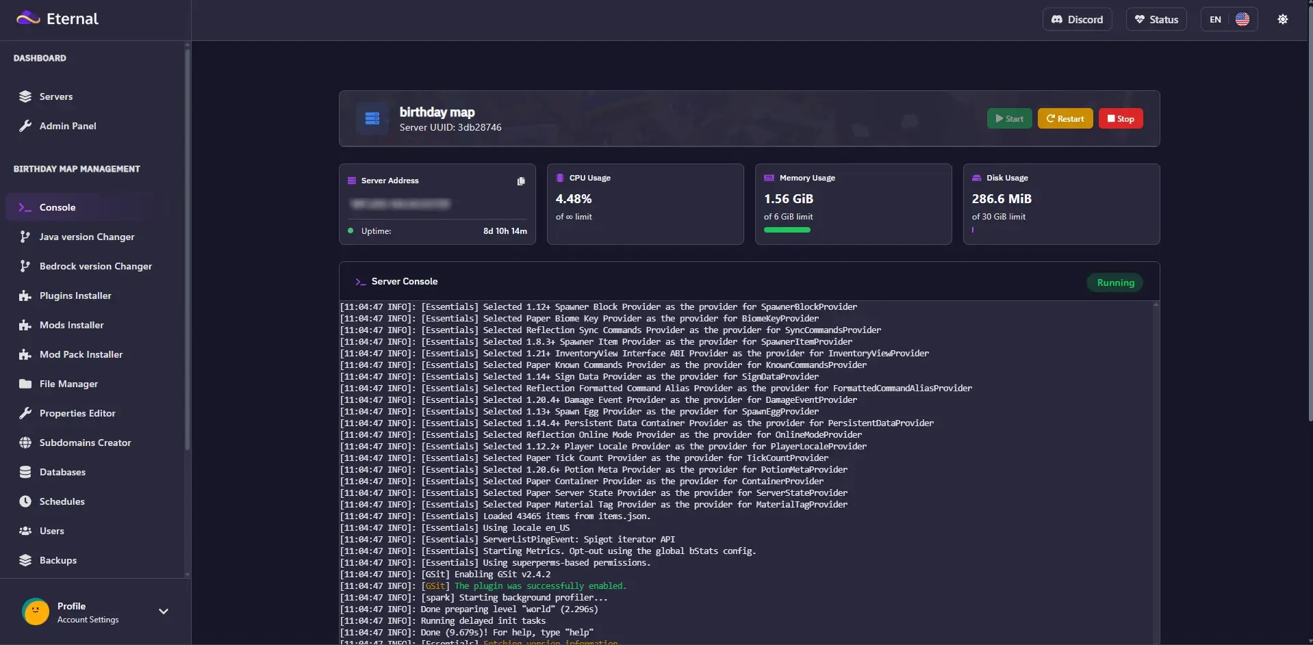 Server Console Interface
